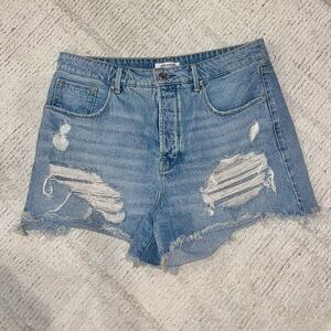 Good American soft denim button fly shorts